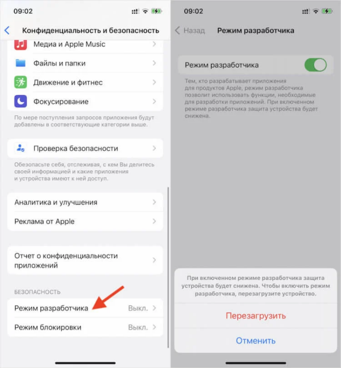 Требуется режим разработчика ios